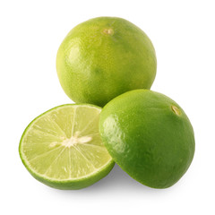 Green limes isolated on white background