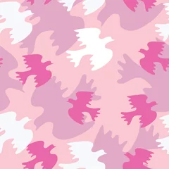 Foto auf Leinwand Nahtlose Textur mit rosa Vogel © bulycheva_art