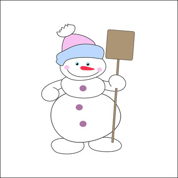 Cheerful snowman with  shovel in  hat