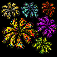 Brightly colorful fireworks isolated on black background