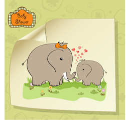 baby shower card with baby elephant and his mother