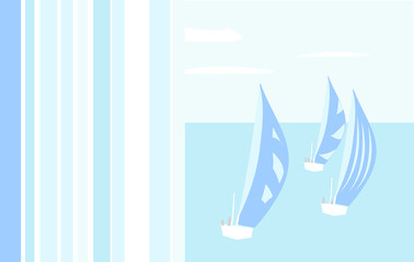 Obraz premium Summer ocean background card with ships