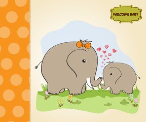 baby shower card with baby elephant and his mother