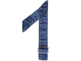 Jeans belt in from of English US alphabet isolated on white, num