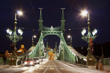 Fototapeta na wymiar Most Wolności w nocy