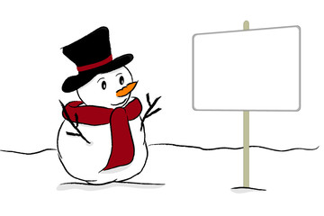 Snowman with sign