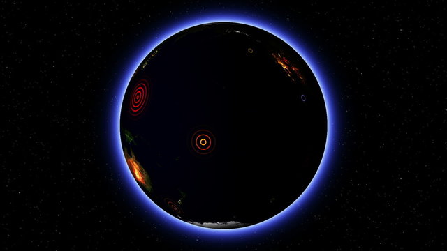 Earthquake and tsunami epicenter map animation with clouds