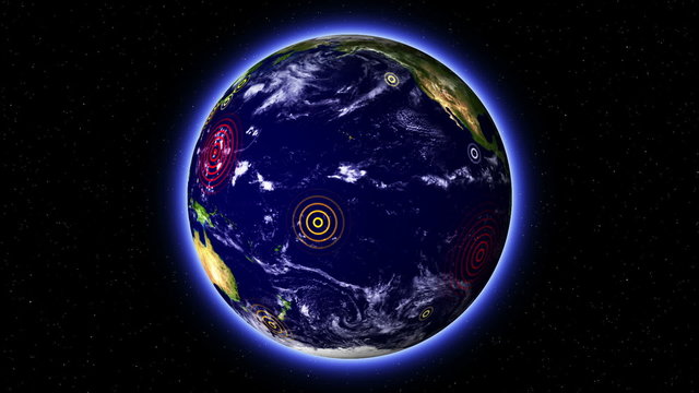 Earthquake and tsunami epicenter map animation