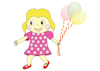 happy girl with balloons vector illustration