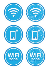 Wifi internet zone blue vintage labels set