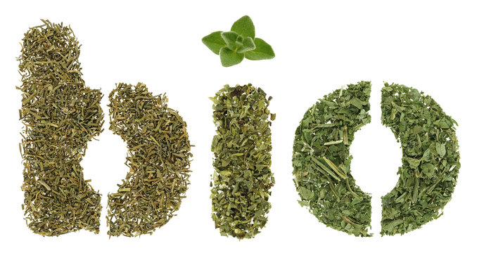 Bio Word Made Of Green Herbs And Spices