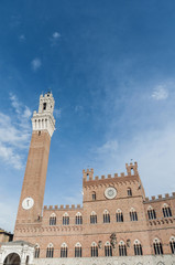 Fototapeta na wymiar Public Palace and it's Mangia Tower in Siena, Italy