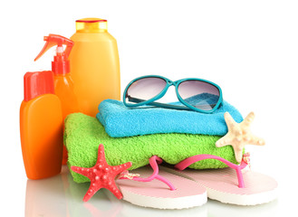 bright beach accessories, isolated on white