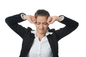 Asien Businesswoman with two fists an head