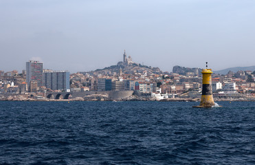 Fototapeta premium View of Marseille with cathedral Notre Dame de la Garde