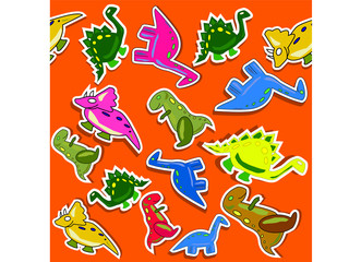 Funny dino seamless pattern with red background
