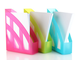 Colorful trays for papers isolated on white