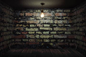 Habitación oscura con paredes de ladrillo