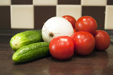 fresh vegetables for gazpacho  in the kitchen