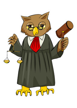 Cartoon illustration of an owl as a judge