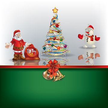 Christmas background with Sania snowman and tree