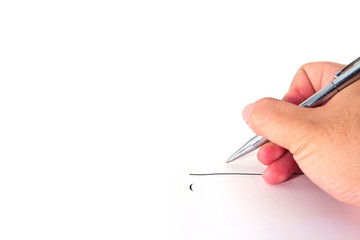 Hand and pen on the white background