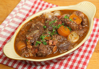 Beef Bourguignon Stew in Serving Dish