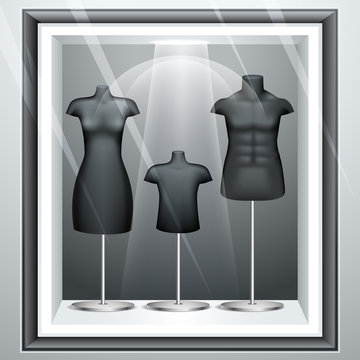 vector illustration of mannequine in display unit