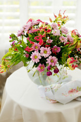 Beautiful summer flowers in a glass vase