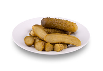 Pickled cucumbers on a plate