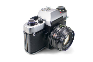 Fototapeta premium Genuine Soviet (USSR) SLR film camera (1985-94). Isolated on white background. Work (clipping) path