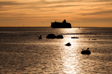 Old tall sail ship silhouette