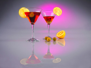 Cocktails with lemon and green olives