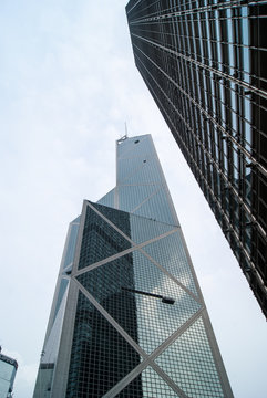 Towering modern skycrapers in Hong Kong