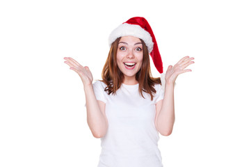 rapturous young woman in santa hat