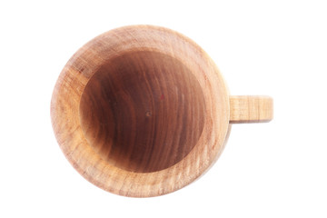 top view of brown wooden cup isolated on white background