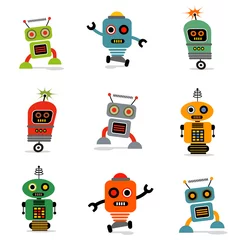 Stickers pour porte Robots ensemble de robots rétro de vecteur mignon
