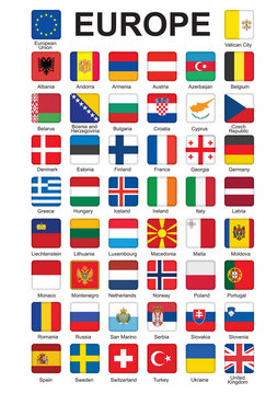 set of push buttons with flags of Europe vector illustration