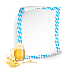 Paper board in bavarian colors with beer mug and wheat ears