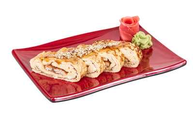 Omelet Maki Sushi - Roll made of Smoked Eel inside. Topped with