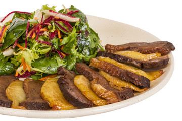 duck fillet, mashed potatoes seasoned with truffle oil, fig and