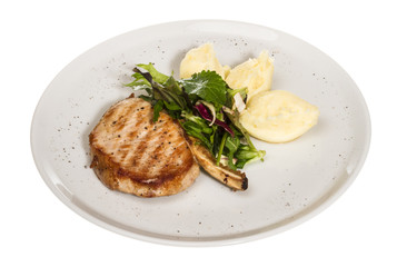 Grilled pork with salad and potato