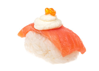 Salmon sushi on a White background