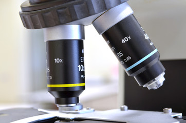 a microscope in laboratory room