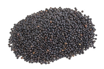 Heap of black lentil isolated on white