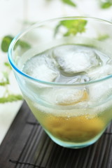 Japanese plum wine on rock