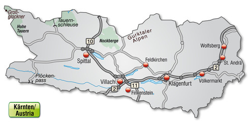 Inselkarte von Kärnten mit Autobahnen