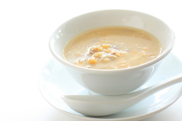 Chinese cuisine, corn and mince meat soup