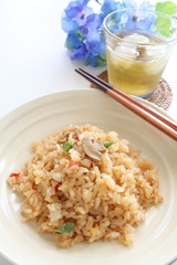 Japanese mushroom Pilaf and iced green tea