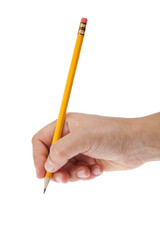 pencil in hand isolated on white background